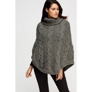 Sweaters - Cable Knit Gray Poncho Warm Cowl Neck Sweaters - Cable Knit Gray Poncho Warm Cowl Neck